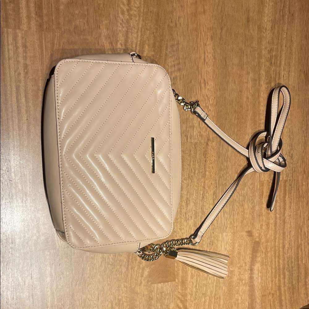 Aldo Cream Quilted Crossbody Bag with Tassel